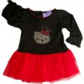 Girls shinning Hello Kitty long sleeve black one piece dress