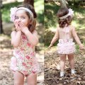 Baby Girls Floral Rompers Lace belt backless Cute Romper